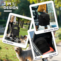 PawHut 3 In 1 Detachable Pet Stroller, for Extra Small and Small Dogs - Black