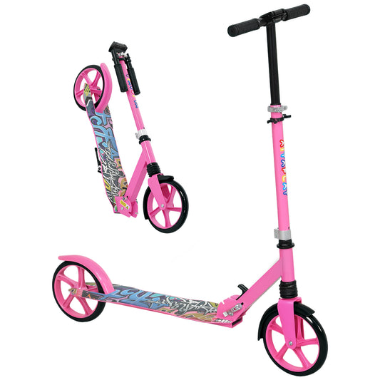 AIYAPLAY Foldable Kids Scooter with Adjustable Handlebar, 200mm Big Wheel, Rear Fender Brake, Gift for Ages 6-12 Years, Pink