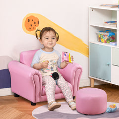 HOMCOM Toddler Chair Single Seater Kids Sofa Set, 54 x 42 x 41cm, Kids Sofa with Stool, Pink