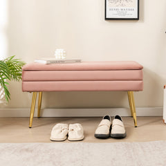 Velvet Upholstered Storage Bench with Removable Top-Pink