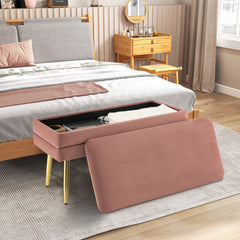 Velvet Upholstered Storage Bench with Removable Top-Pink