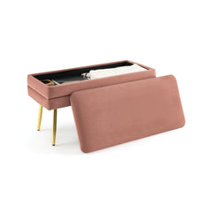 Velvet Upholstered Storage Bench with Removable Top-Pink