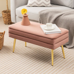 Velvet Upholstered Storage Bench with Removable Top-Pink