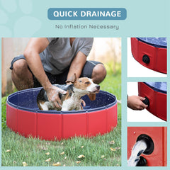 PawHut Foldable Dog Paddling Pool Pet Cat Swimming Pool Indoor/Outdoor Collapsible Summer Bathing Tub Shower Tub Puppy Washer (â80 √É‚Äî 20H cm, Red)