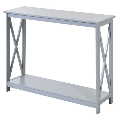 HOMCOM Console Table Hallway Desk w/Storage Shelf, X Design for Living Room Entryway, Grey