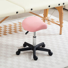 HOMCOM Saddle Stool, PU Leather Adjustable Rolling Salon Chair with Steel Frame for Massage, Spa, Beauty and Tattoo, Pink