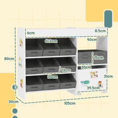 AIYAPLAY Kids Toy Storage Unit with 11 Bins, Cabinet, Top Shelves, 3 Stickers, for Nursery, Playroom, White