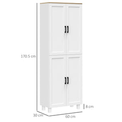 HOMCOM Freestanding Kitchen Cupboard, 4-Door Storage Cabinet Organizer with Adjustable Shelves White