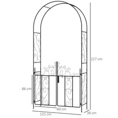 Outsunny Outdoor Garden Arch with Double Gates, Metal Garden Arbor for Climbing Plants, Roses, Vines, Wedding Arch for Outdoor, 125L x 38W x 227H cm, Black