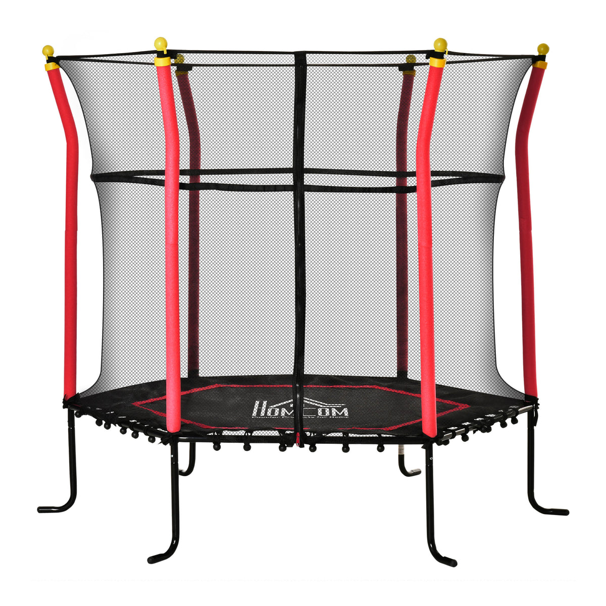 HOMCOM 5.4 FT/ 64 Inch Kids Trampoline With Enclosure Net Mini Indoor Outdoor Trampolines for Child Toddler Age 3- 10 Years Red