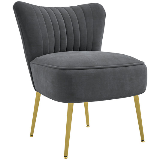 HOMCOM Velvet-Feel Tub Accent Chair - Grey