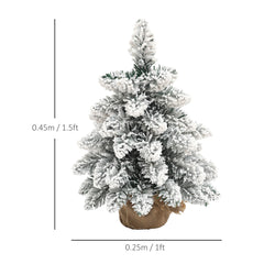 HOMCOM 1.5ft Mini Artificial Christmas Trees with Lights Set of 2, Snow Flocked Tabletop Christmas Trees with Base, Battery Operated, Desktop Party Decoration