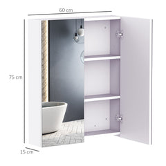 HOMCOM Mirror Cabinet, Wall Mount Bathroom Storage Cabinet with Adjustable Shelf, Double Door Cupboard, 60 x 15 x 75 cm, White