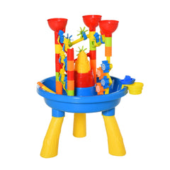 HOMCOM 30 Pcs Sand and Water Table Beach Toy Waterpark Activities Sand Pit Playset with Accessories Garden Sandbox