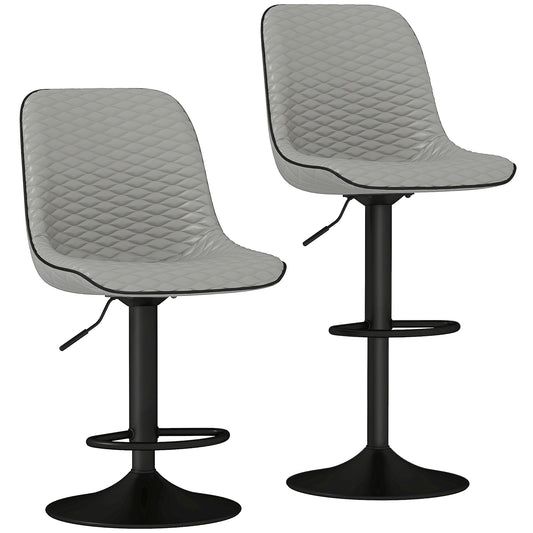 HOMCOM Set of Two Faux Leather Bar Stools - Grey