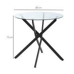 HOMCOM Dining Table with Clear Tempered Glass Top, Round Table with Metal Legs, Modern Kitchen Table for Dining Room Living Room, Black