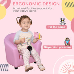 كرسي بذراعين للأطفال من HOMCOM Kids Toddler Sofa مع حشوة سميكة، وسائد قدم مضادة للانزلاق، 30 × 28 × 21 سم، وردي