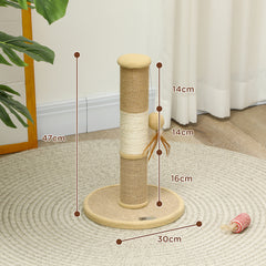 PawHut Cat Scratching Post for Indoor Cats, 47cm Tall Cat Scratcher with Jute Sisal Rope, Hanging Toy Ball, Feather, Brown