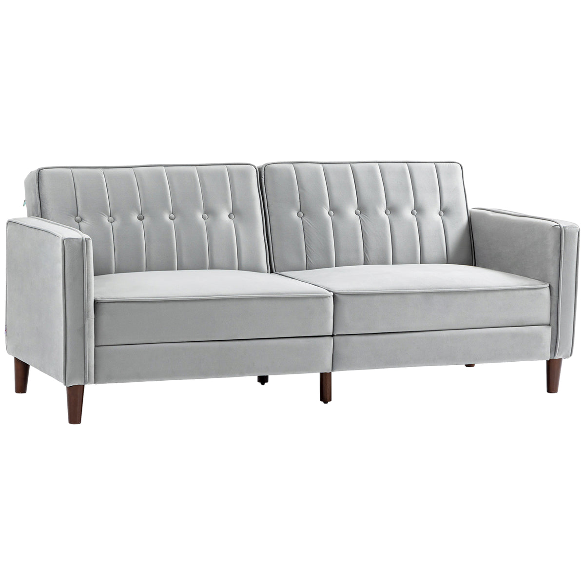 HOMCOM Modern Convertible Sofa Futon Velvet-Touch Tufted Couch Compact Loveseat with Adjustable Split Back, Light Grey