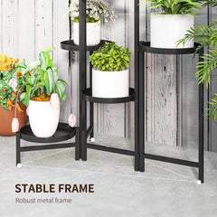 Outsunny 3 Tier Plant Stand Indoor Outdoor, Foldable Corner Plant Stands for Multiple Plants, Metal Round Flower Pot Holder for Patio Garden Balcony Living Room, Black