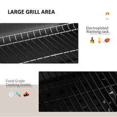 Outsunny Charcoal Grill BBQ Trolley with Adjustable Charcoal Grate, Garden Metal Smoker Barbecue with Shelf, Side Table, Wheels, Built-in Thermometer, Bottle Opener