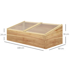 Outsunny Wooden Cold Frame Greenhouse Garden Polycarbonate Grow House with Independent Openable Top Covers for Flowers, Vegetables, Plants, 100 x 50 x 36 cm, Natural