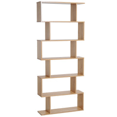 HOMCOM Bookcase, 6 Tier Shelf S Shaped Bookshelf, Storage Unit, Display Shelf for Living Room, Bedroom, Home Office, Plant, Oak