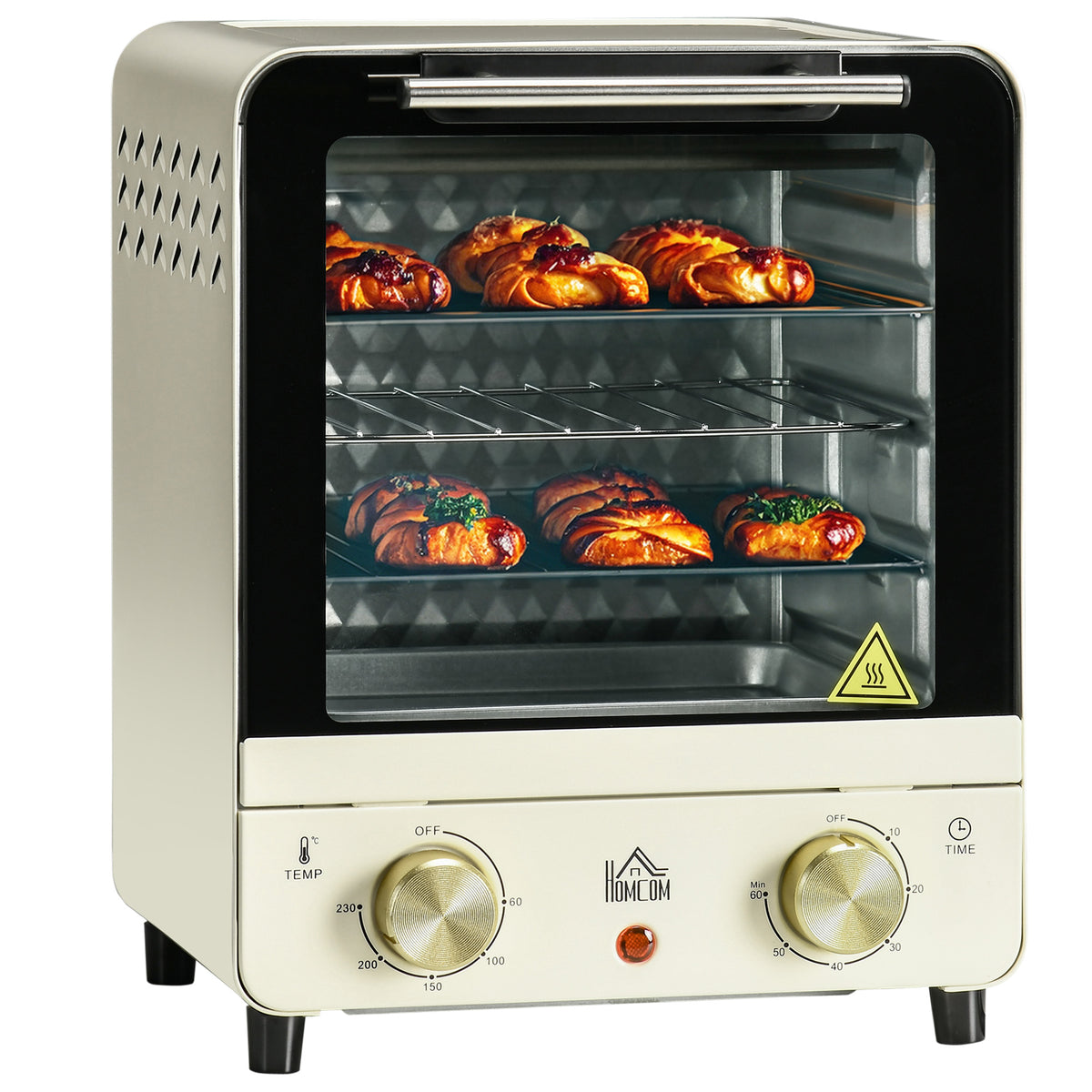 HOMCOM Mini Oven, 15 Litres Electric Oven and Grill with 60-230√¢‚Äû∆í Adjustable Temperature, 60 Minute Timer, Include Baking Tray, Wire Rack and Crumb Tray, 1000W, Cream White