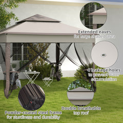 Outsunny 3.25 x 3.25m Deluxe Metal Gazebo, with Curtains - Brown and Grey