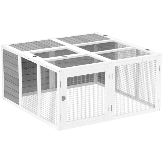 PawHut Rabbit Hutch with Openable Foldable Roof, Light Grey