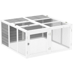 PawHut Rabbit Hutch with Openable Foldable Roof, Light Grey