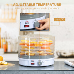 HOMCOM 5 Tier Food Dehydrator, 245W Food Dryer Machine with Adjustable Temperature Control for Drying Fruit, Meat, Vegetable, Jerky and Pet Treat, White