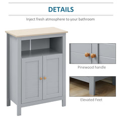 kleankin Bathroom Floor Cabinet, Free Standing Cupboard with Double Doors and Adjustable Shelf for Kitchen, Hallway, Living Room, Grey