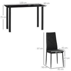 HOMCOM Modern Dining Table Set for 4, Space-Saving 5 Pieces Kitchen Table Set with Rectangle Table and Steel Frame, Black