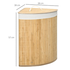 HOMCOM Bamboo Laundry Basket with Lid, 55 Litres Laundry Hamper with Removable Washable Lining, Corner Washing Baskets, 38 x 38 x 57cm, Natural