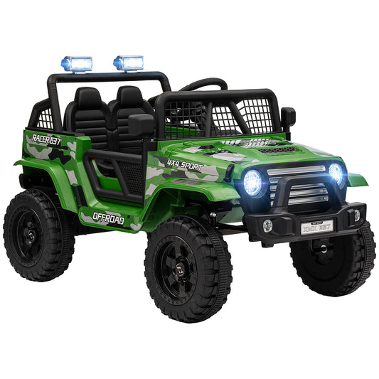 AIYAPLAY 12V Battery Powered Kids Ride-On Car, Electric Truck w/ Spring Suspension, Remote, Music, Horn, Lights, Green