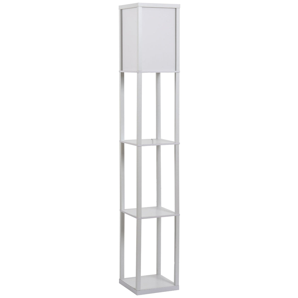 HOMCOM 3-Tier Floor Lamp, Floor Light with Storage Shelf, Reading Standing Lamp with Acrylic Shade for Living Room, Bedroom, Kitchen, Dining Room, Office, Dorm, 160cm, White