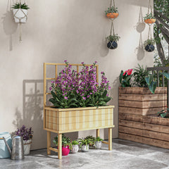 Outsunny 45 x 105cm Wooden Garden Planter, with Trellis - Natural