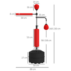 HOMCOM 3-in-1 Boxing Punching Bag, Freestanding with 2 Speed Bals, 360√Ç¬∞ Reflex Bar, 160-230cm Adjustable Height, Red