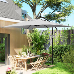 Outsunny 3(m) Cantilever Overhanging Parasol, with Cross Base - Light Grey