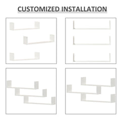 مجموعة من 3 رفوف خشبية عائمة على شكل حرف U من HOMCOM، رفوف كتب معلقة على الحائط لتخزين أقراص CD وDVD وشاشة عرض لغرفة النوم وغرفة المعيشة والمطبخ، باللون الأبيض
