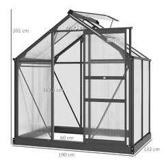 Outsunny 6 x 4ft Polycarbonate Greenhouse, Large Walk-In Green House with Slide Door and Window, Garden Plants Grow House with Aluminium Frame and Foundation, Grey