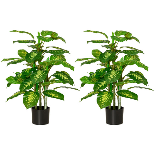 HOMCOM 2 PCs Artificial Evergreen Tree Fake Decorative Plant in Nursery Pot for Indoor Outdoor D√É¬©cor, Green