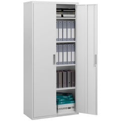 HOMCOM Five Shelf Lockable Steel Office Cabinet - White