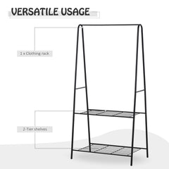 HOMCOM Metal Clothes Rack Coat Garment Hanger Hallway Organiser Hanging Rail Stand 2-tier Shoe Shelving A Shaped 77L x 45W x 153H cm Black