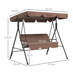 Outsunny Three-Seat Garden Swing Chair, with Adjustable Canopy - Brown