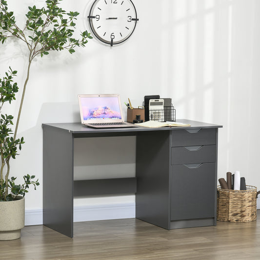 HOMCOM Computer Desk with Drawers, High Gloss Home Office Desk with Storage Cabinet, Study Workstation, 120 x 60cm, Grey