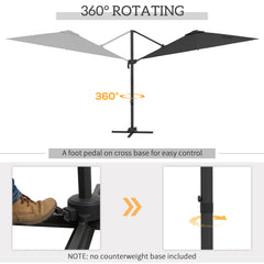 Outsunny 3(m) Adjustable Cantilever Parasol with Base, Solar LED Lights, Dark Grey