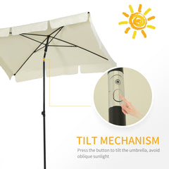 Outsunny Garden Parasol Umbrella, Outdoor Market Table Umbrella with Ruffles & Aluminium Pole, Rectangular Tilting Parasol Sun Shade Canopy, 2 x 1.3m, Cream White