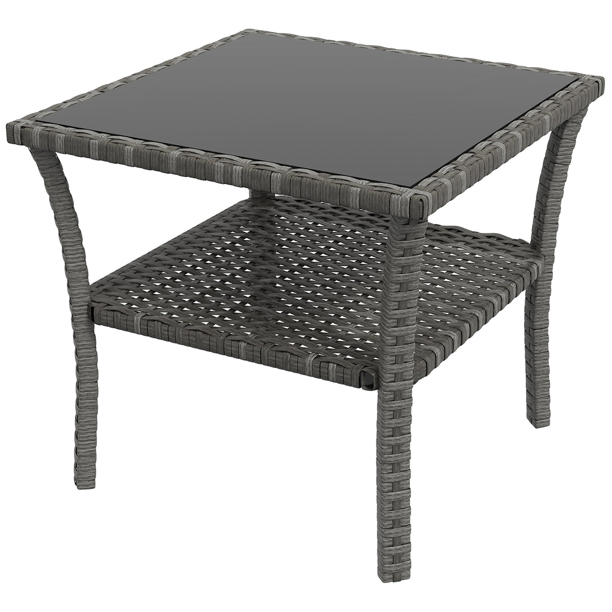 Outsunny Two-tier PE Rattan Square Coffee Table - Grey